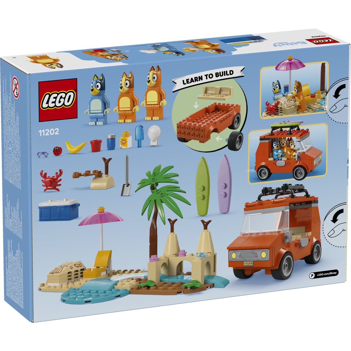 LEGO Bluey 11202 Blueyjina plaža in izlet z družinskim avtomobilom