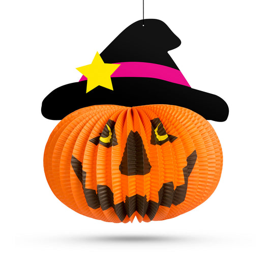 Halloween buča - s klobukom - z obešalnikom - 26 cm