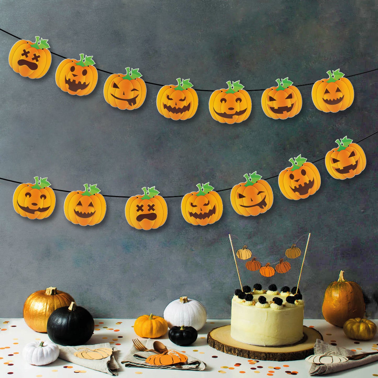 Halloween papirnata girlanda - buča - 3,5 m - 8 kom buč
