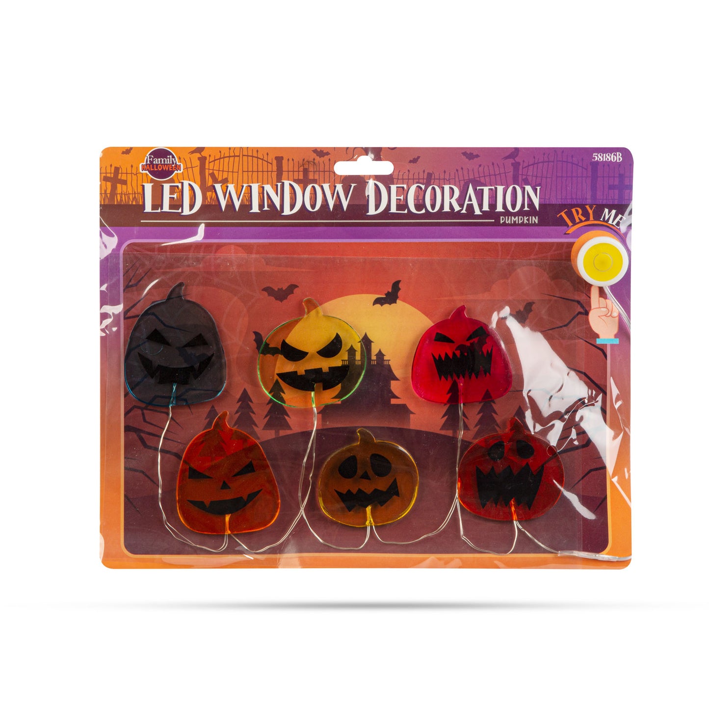 Halloween LED dekoracija za okna - buča - 85 cm