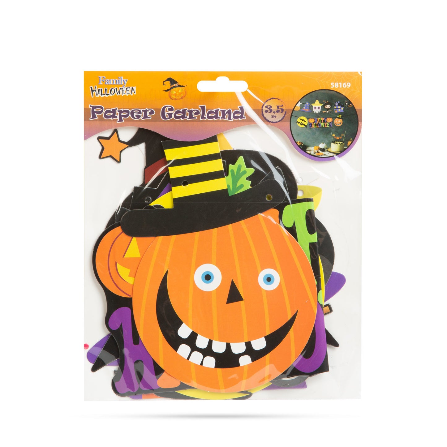 Halloween papirnata girlanda - z več motivi - 3,5 m