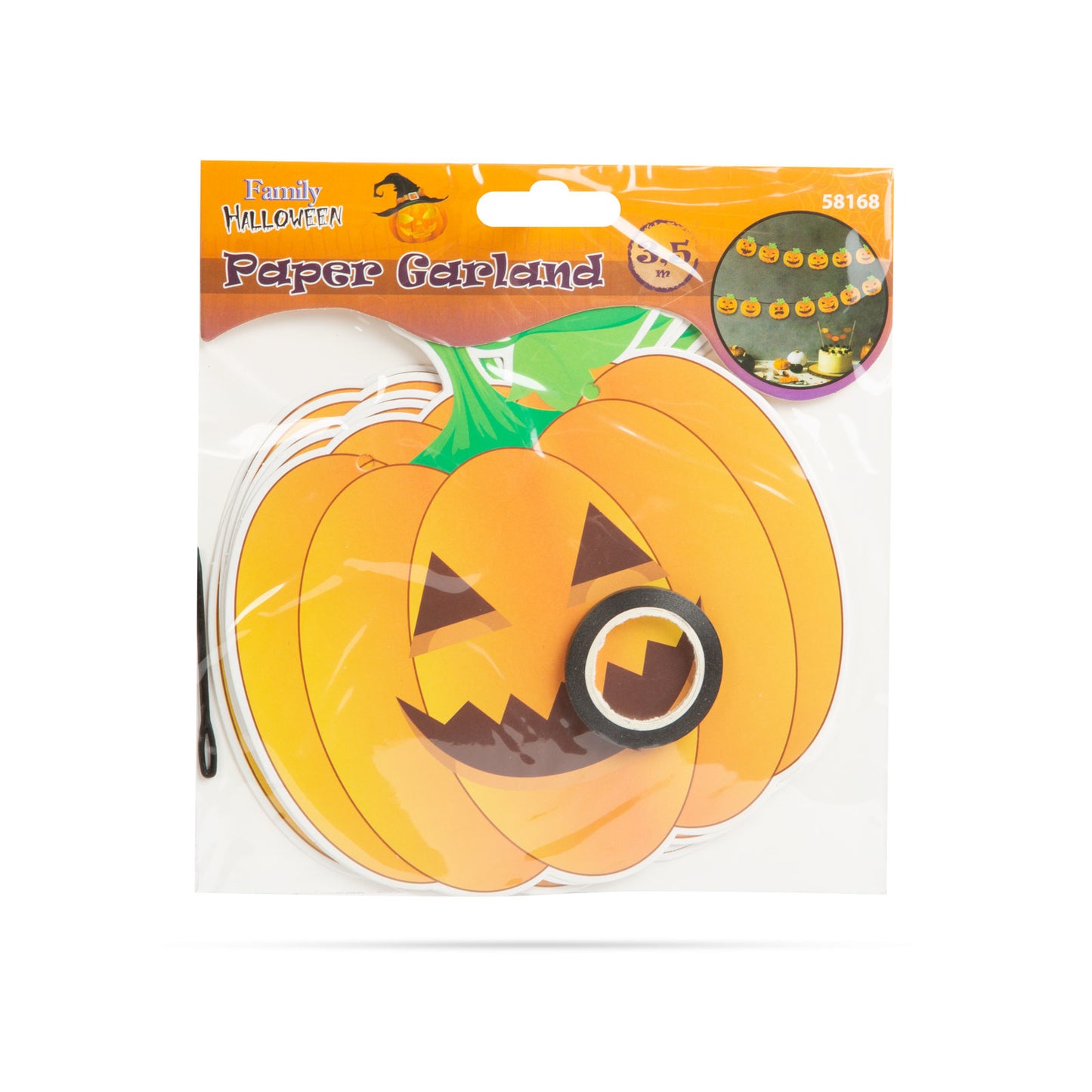 Halloween papirnata girlanda - buča - 3,5 m - 8 kom buč