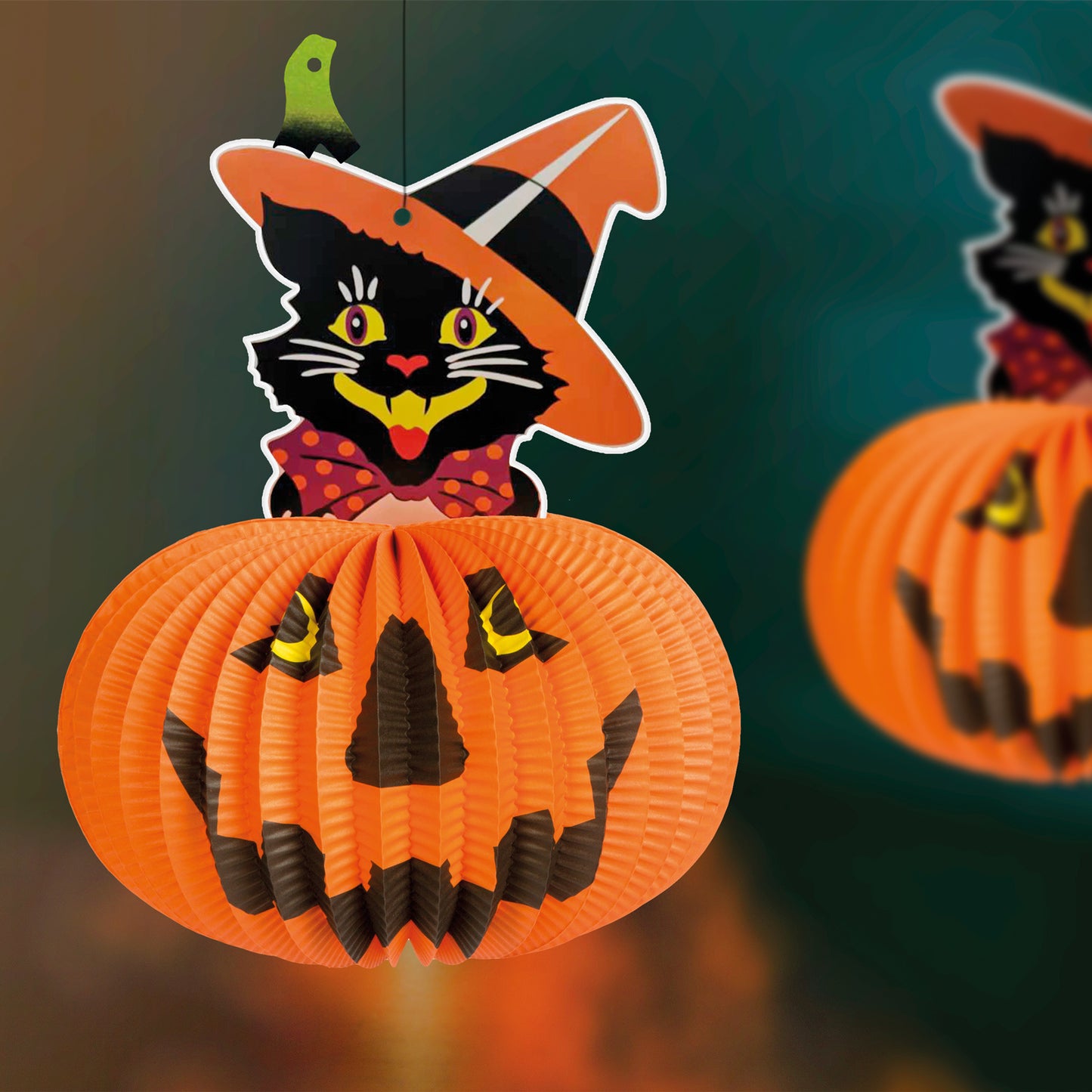 Halloween buča - s figuro mačke - z obešalnikom - 26 cm