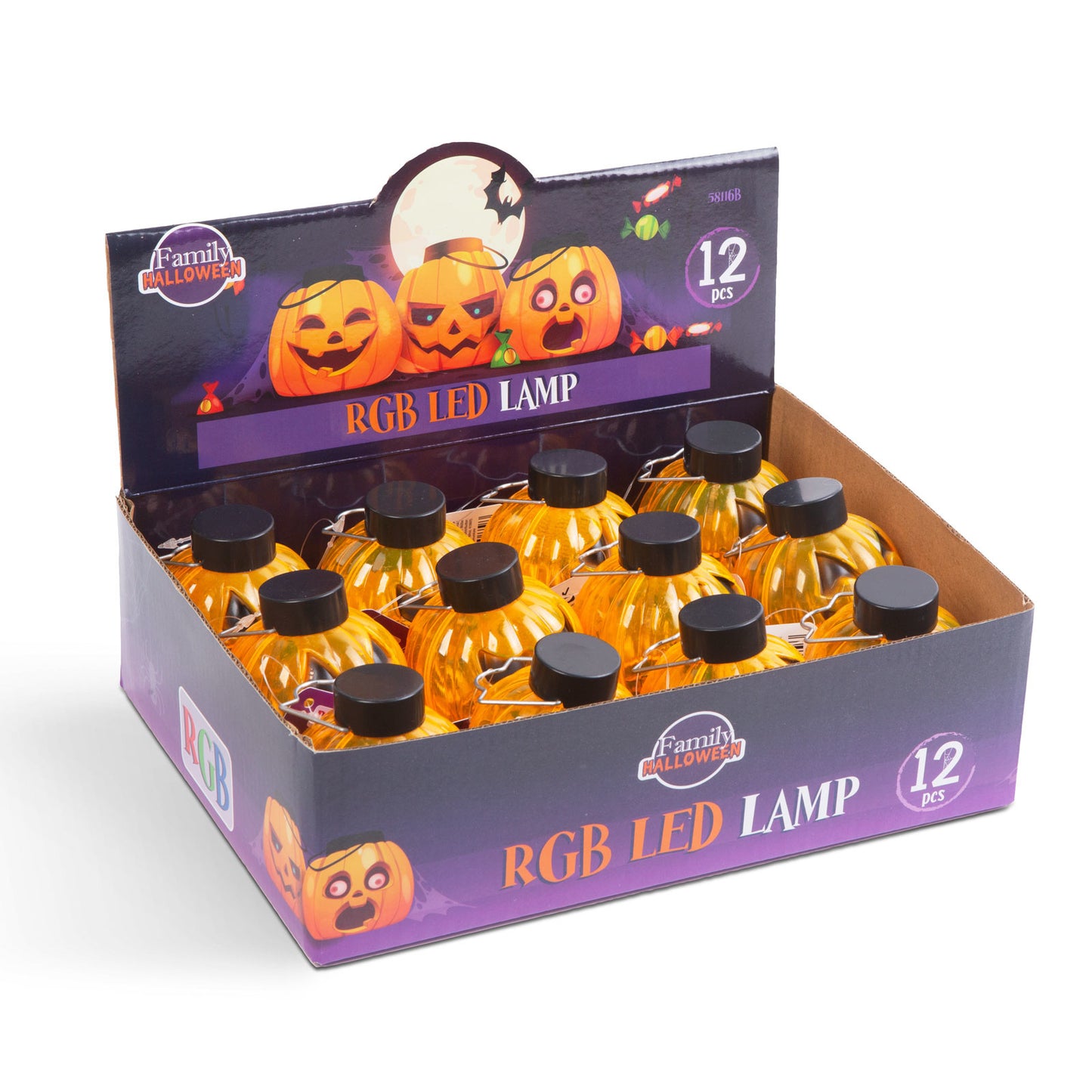 Viseča buča svetilka za noč čarovnic - RGB LED - oranžna / črna - na baterije