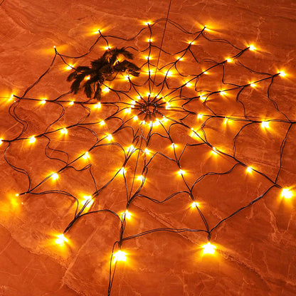 Pajčevinasta svetlobna zavesa s pajkom - toplo bela 60 LED diod - USB za noč čarovnic