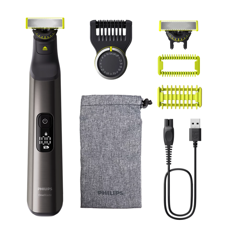 PHILIPS - OneBlade Pro 360 QP6552/30 – hibridni trimer za obraz in telo, 20 stopenj, vodoodporen, 120 min delovanja