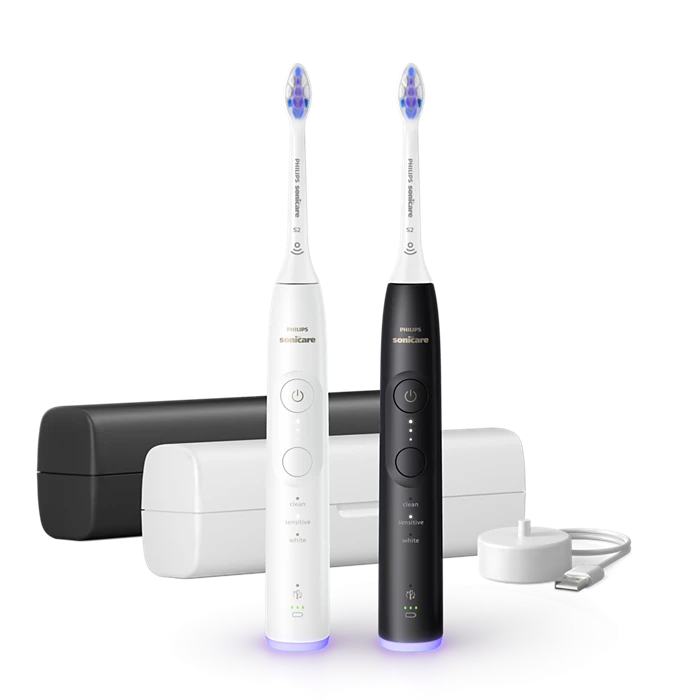 PHILIPS - Sonicare 6500 HX7419/01 – Duo paket električnih soničnih zobnih ščetk (črna + bela), 3 načini, 3 intenzivnosti, senzor pritiska
