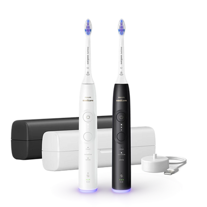 PHILIPS - Sonicare 6500 HX7419/01 – Duo paket električnih soničnih zobnih ščetk (črna + bela), 3 načini, 3 intenzivnosti, senzor pritiska