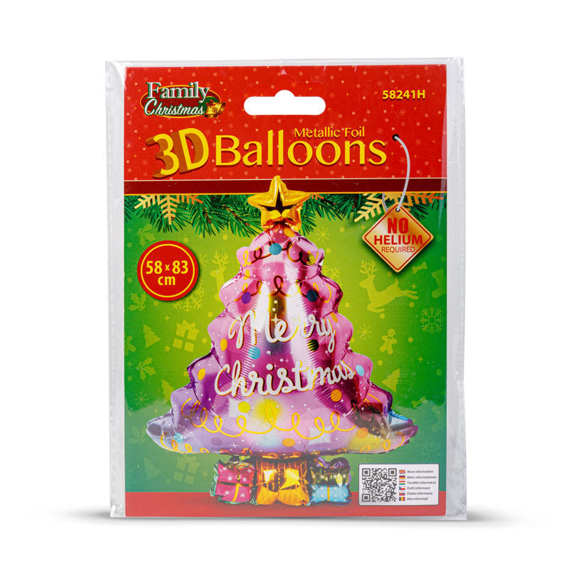 3D Božični balon - alu folija - božično drevo - 58 x 83 cm - Okraski