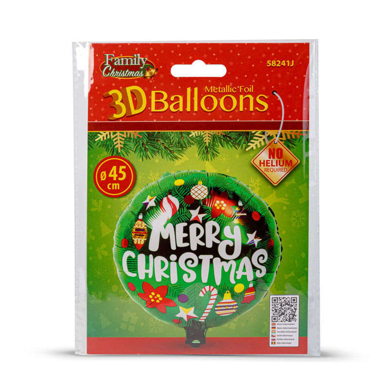3D Božični balon - alu folija - Merry Christmas - 45 cm - Okraski