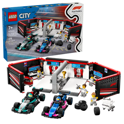 Lego City 60444 Avtomehanična delavnica F1 ter dirkalnika Mercedes-AMG in Alpine
