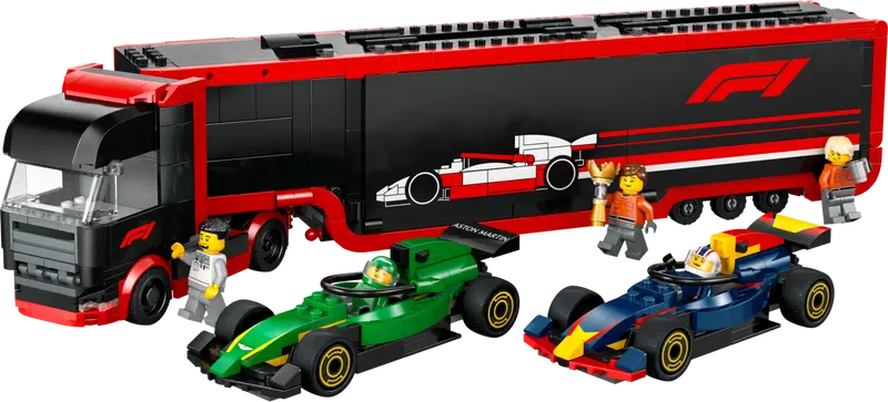 Lego City 60445 Tovornjak F1 z dirkalnikoma F1 RB20 in AMR24