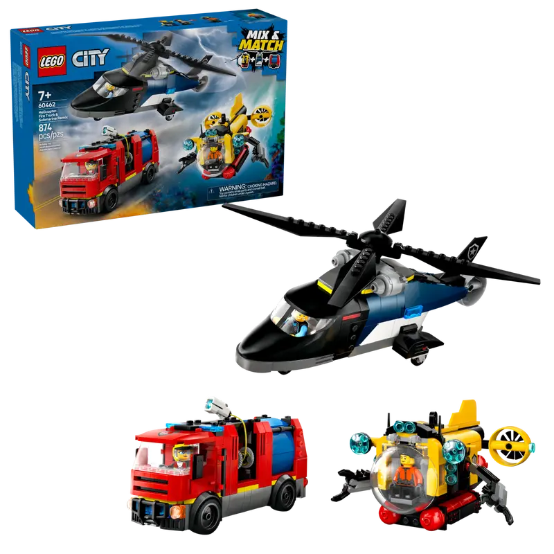 Lego City 60462 Remiks helikopter, gasilsko vozilo in podmornica