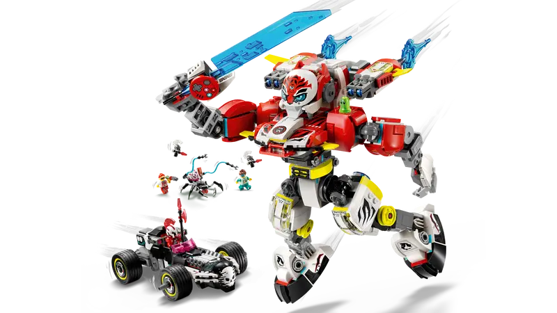LEGO Dreamzzz 71497 Cooperjev robotski oklep tigra in Zerojev dirkalnik Hot Rod