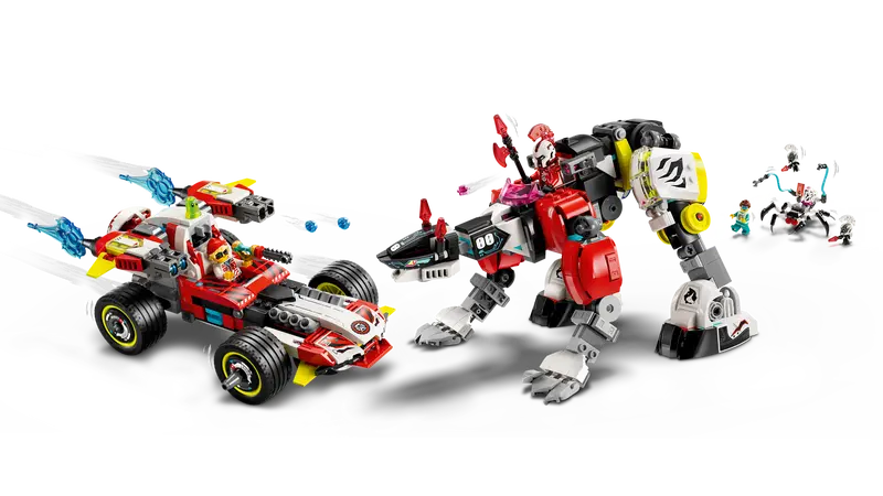 LEGO Dreamzzz 71497 Cooperjev robotski oklep tigra in Zerojev dirkalnik Hot Rod