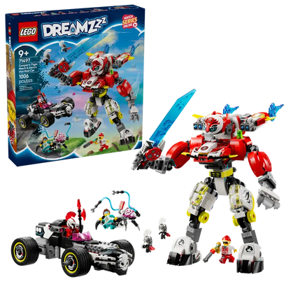 LEGO Dreamzzz 71497 Cooperjev robotski oklep tigra in Zerojev dirkalnik Hot Rod
