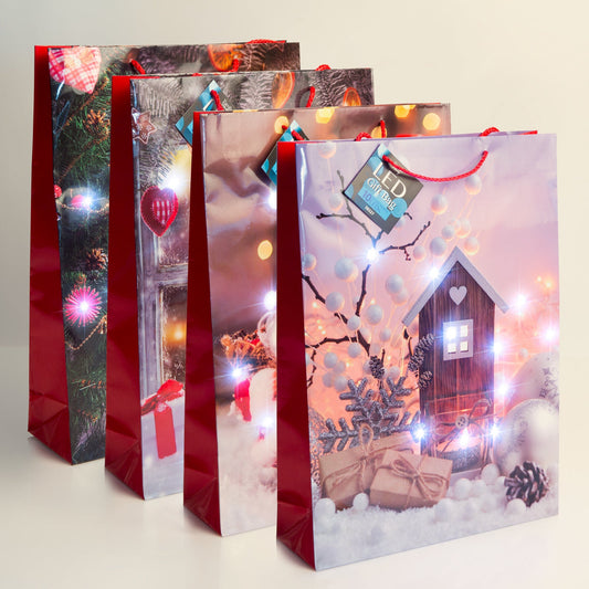 Božična darilna vrečka XL s LED lučkami Angel 330 x 102 x 457 mm - 4 vrste / komp. - Darilni papir in vrečke