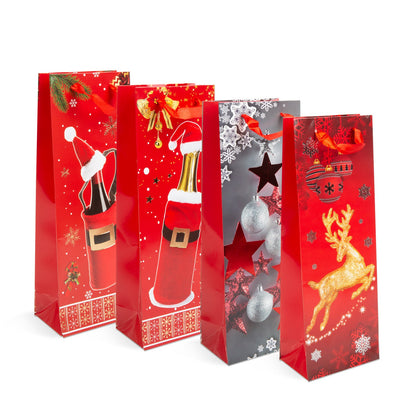 Božična darilna vrečka za steklenice - papirna - 360 x 127 x 83 mm - 4 vrste / paket - Darilni papir in vrečke
