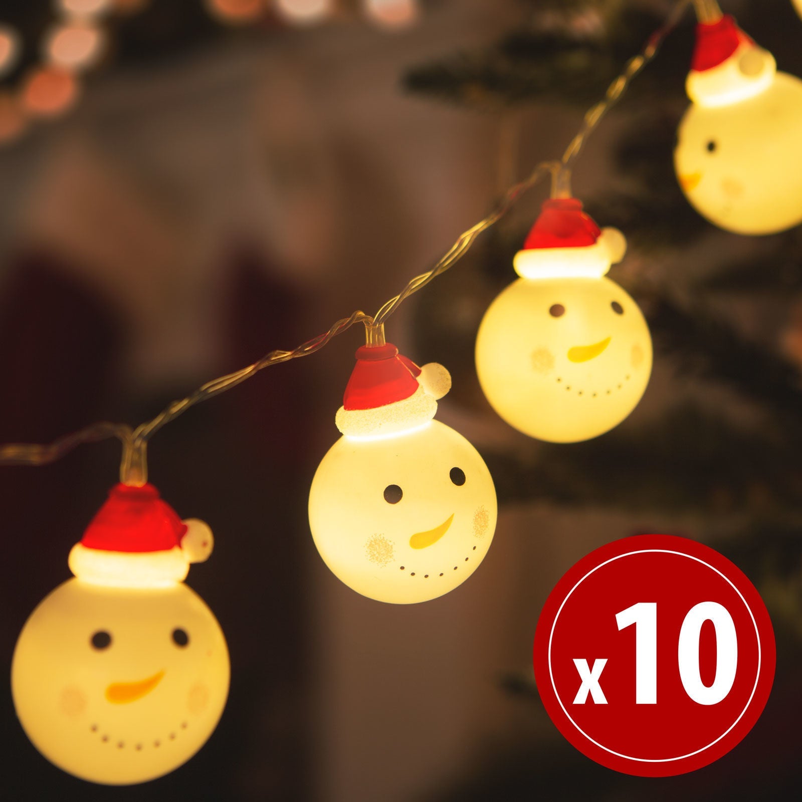 Božične LED luči - snežak - 10 LED diod - 1,1 metra - topla bela - 3 x AA - Osvetlitev