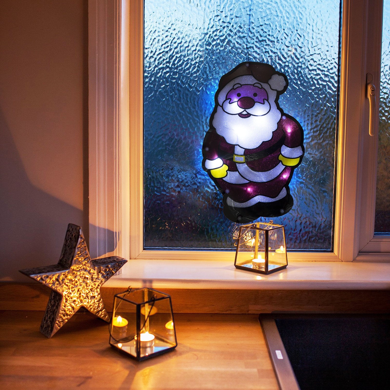 Božični LED PVC okenski dekor - Božiček - 27 x 17 cm - Osvetlitev