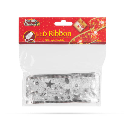 Božični LED trak - srebrn - 5 mx 5 cm - 50 LED - USB - Osvetlitev