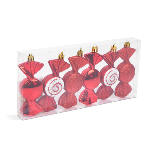 Komplet okraskov za božično drevo - rdeči bonbon - 10 x 3,6 cm - 6 kosov - Seti okraskov