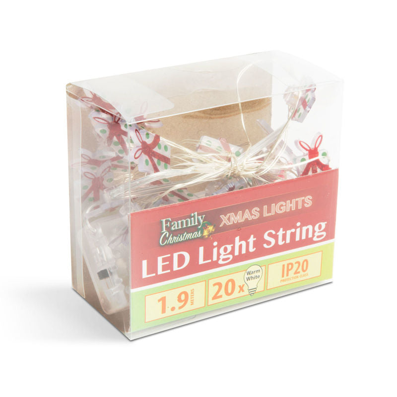 LED Božične lučke - Darila - 2,2 metra - 20 LED - toplo bela - 2 x AA - Osvetlitev
