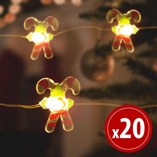 LED božične lučke - sladkarije - 2,2 metra - 20 LED - topla bela - 2 x AA - Osvetlitev