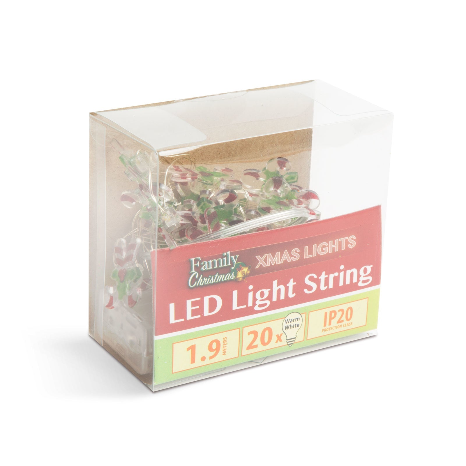 LED božične lučke - sladkarije - 2,2 metra - 20 LED - topla bela - 2 x AA - Osvetlitev