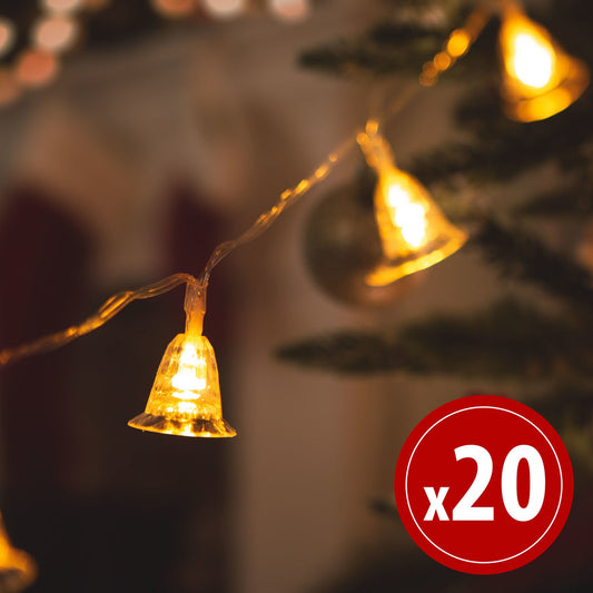 LED božične lučke - zvonec - 20 LED diod - 2,3 metra - topla bela - 3 x AA - Osvetlitev