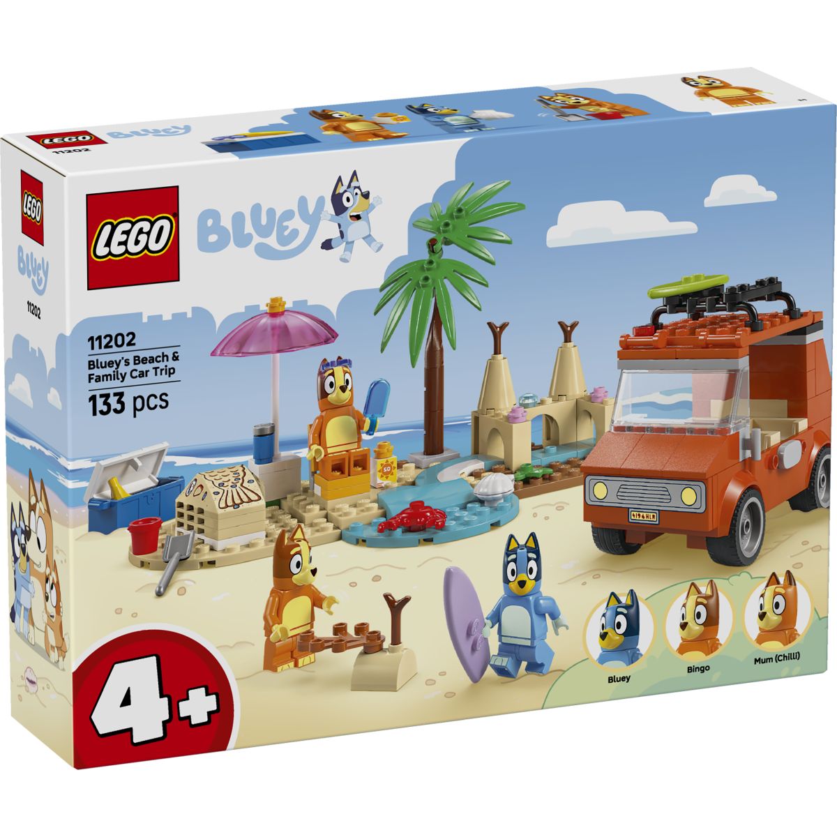 LEGO Bluey 11202 Blueyjina plaža in izlet z družinskim avtomobilom
