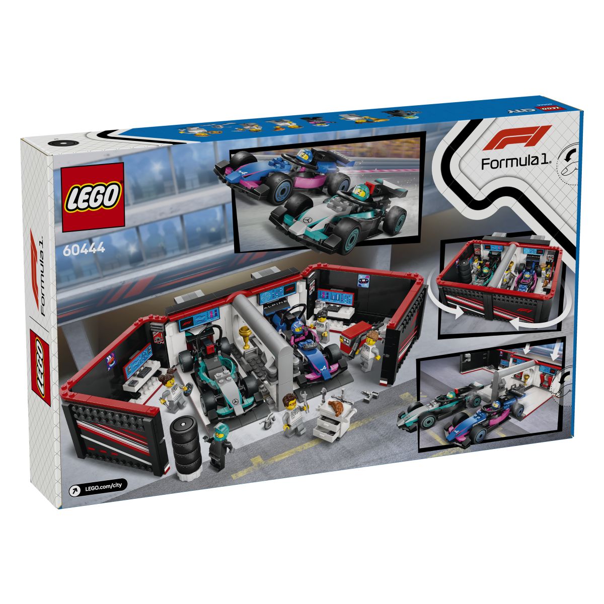 Lego City 60444 Avtomehanična delavnica F1 ter dirkalnika Mercedes-AMG in Alpine