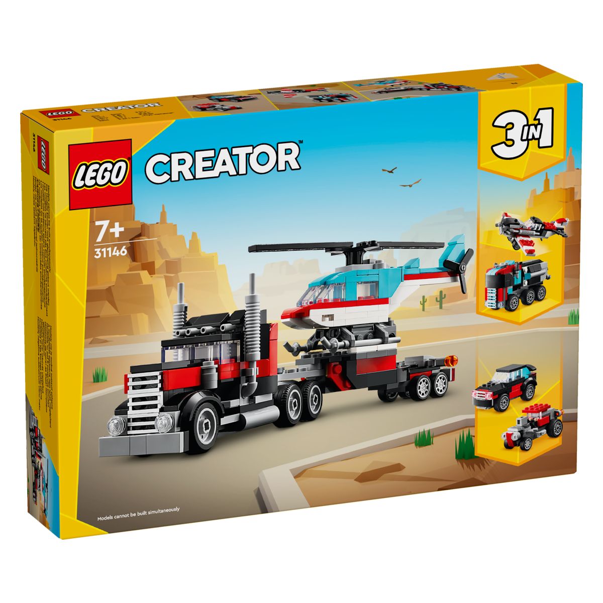 Lego Creator 31146 Ploščadni tovornjak s helikopterjem 3v1