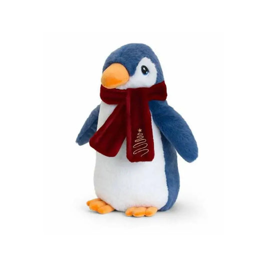 Mehka plišasta božična figura pingvin s šalom 20cm moder - MiniPark