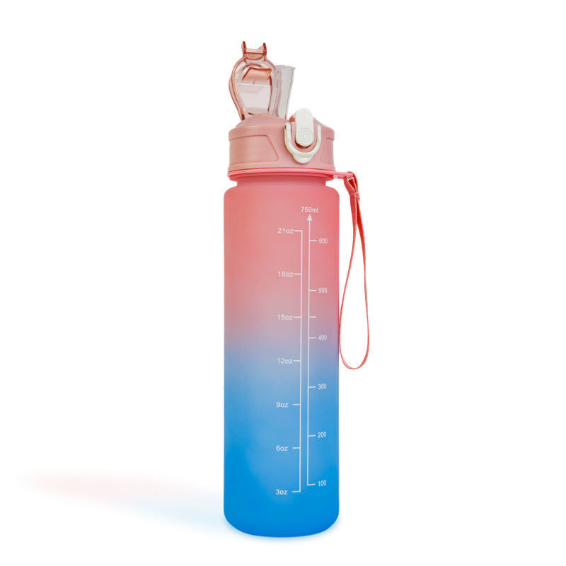 Športna plastenka za vodo -750ml - BPA FREE - roza/modra z vgrajeno slamico - Plastenka za vodo