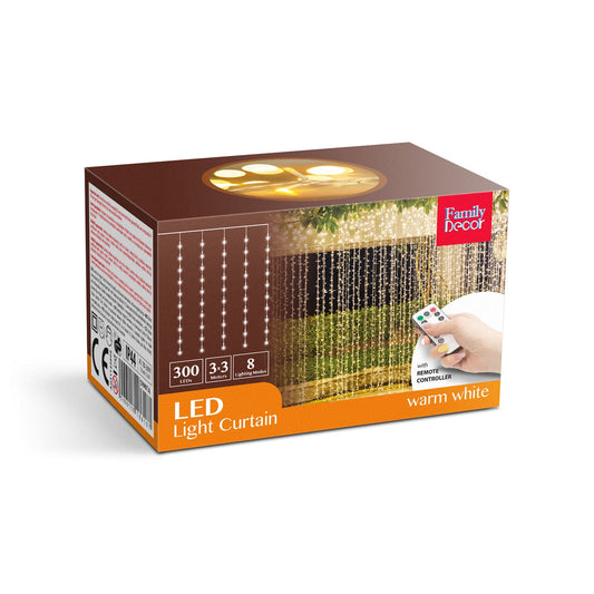 Zunanja svetlobna zavesa 3 x 3 m s 300 toplo belih LED diodami - 230V - z daljinskim upravljalnikom - Osvetlitev
