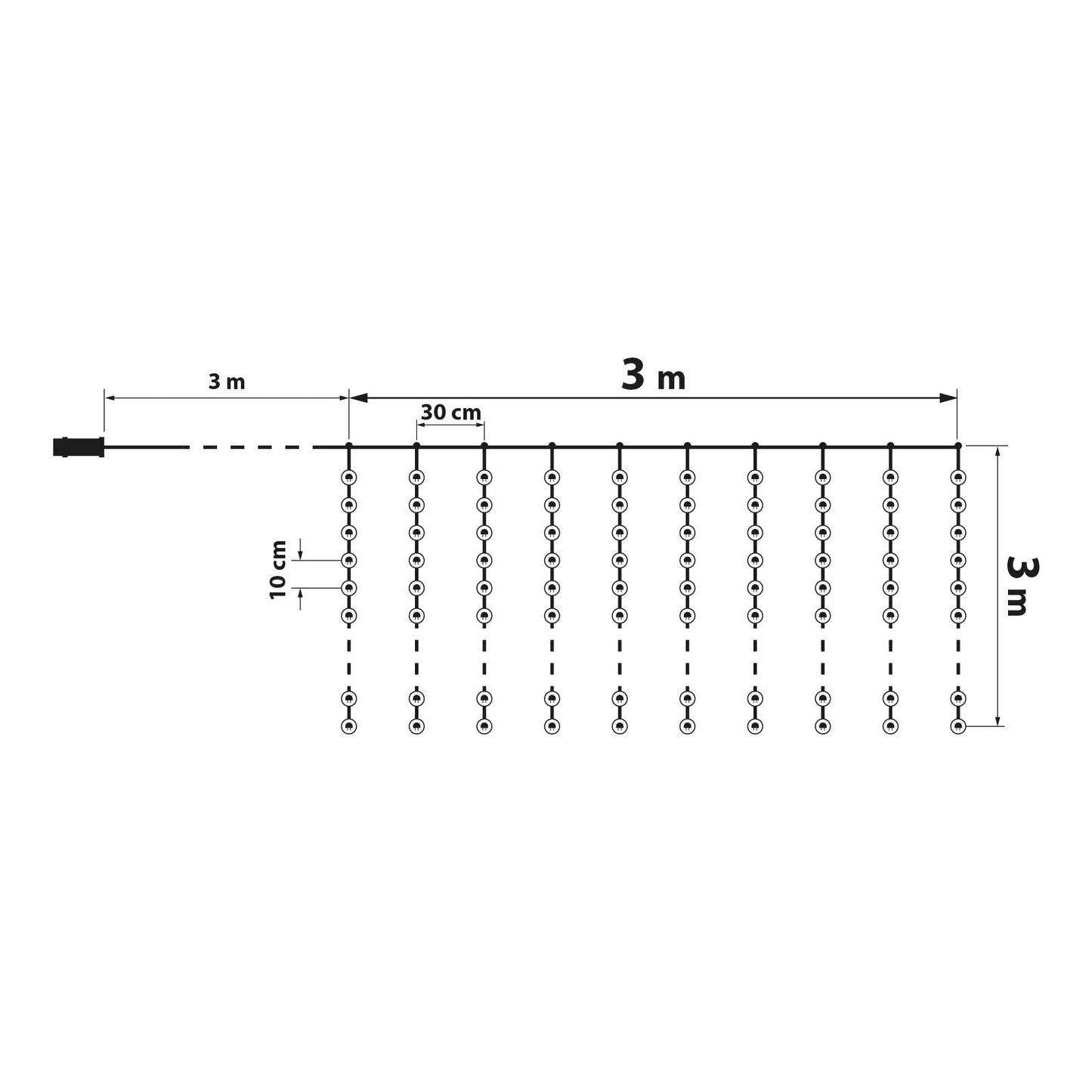 Zunanja svetlobna zavesa 3 x 3 m s 300 toplo belih LED diodami - 230V - z daljinskim upravljalnikom - Osvetlitev