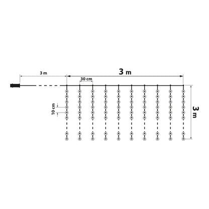 Zunanja svetlobna zavesa 3 x 3 m s 300 toplo belih LED diodami - 230V - z daljinskim upravljalnikom - Osvetlitev